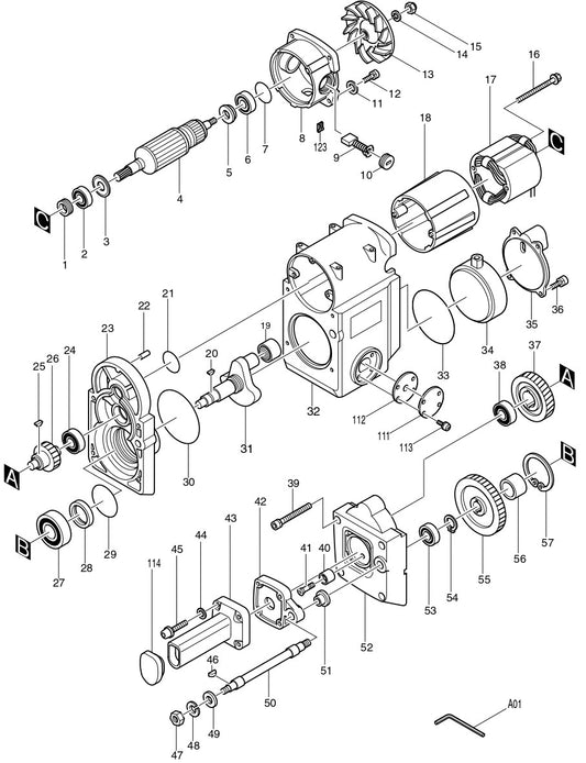 HM1800 Demolition Hammer Assembly Parts 1 By Makita