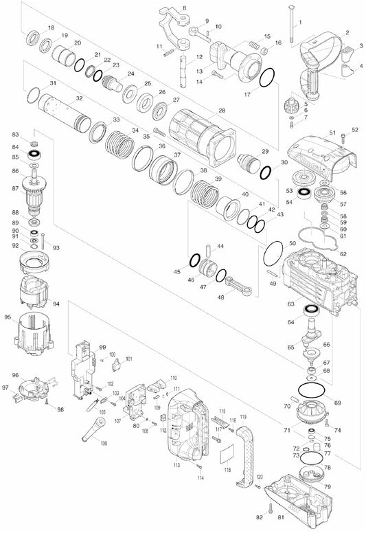 HM1317CB Demolition Hammer Assembly Parts By Makita