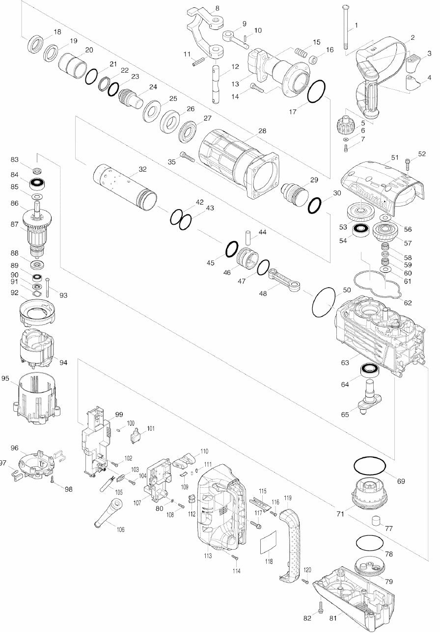 HM1307CB Demolition Hammers Assembly Parts By Makita