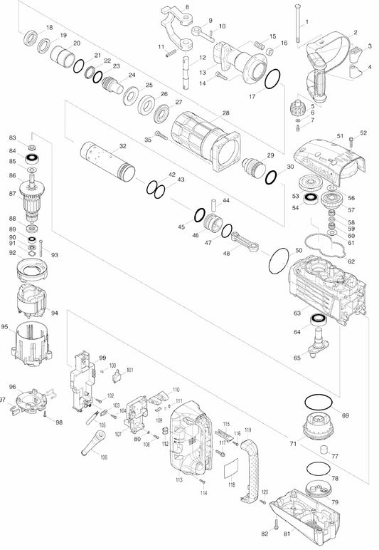 HM1307CB Demolition Hammers Assembly Parts By Makita