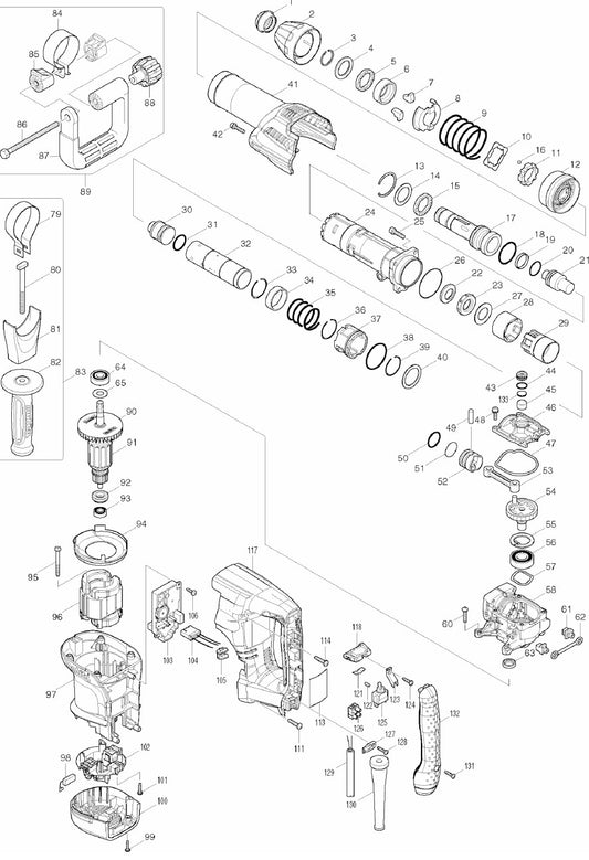 HM0870C Demolition Hammer Assembly Parts By Makita