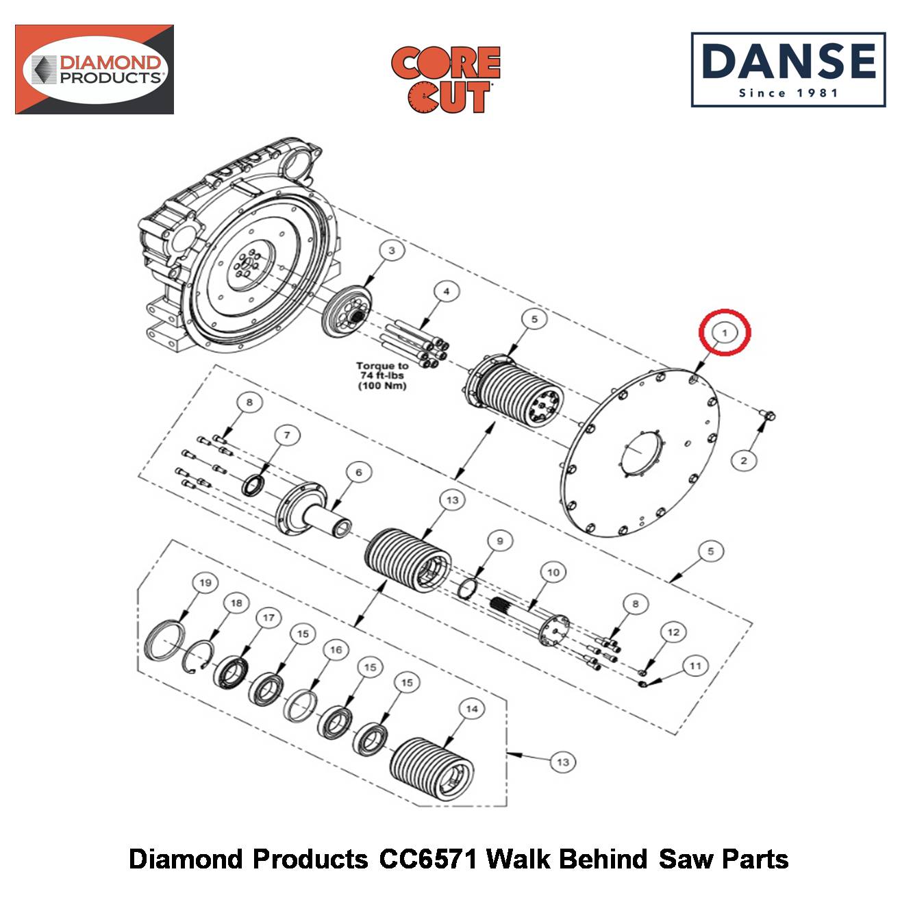 Inner Ring Support For Pto 6019061 Fits Core Cut CC6571 Walk Behind Saw By Diamond Products