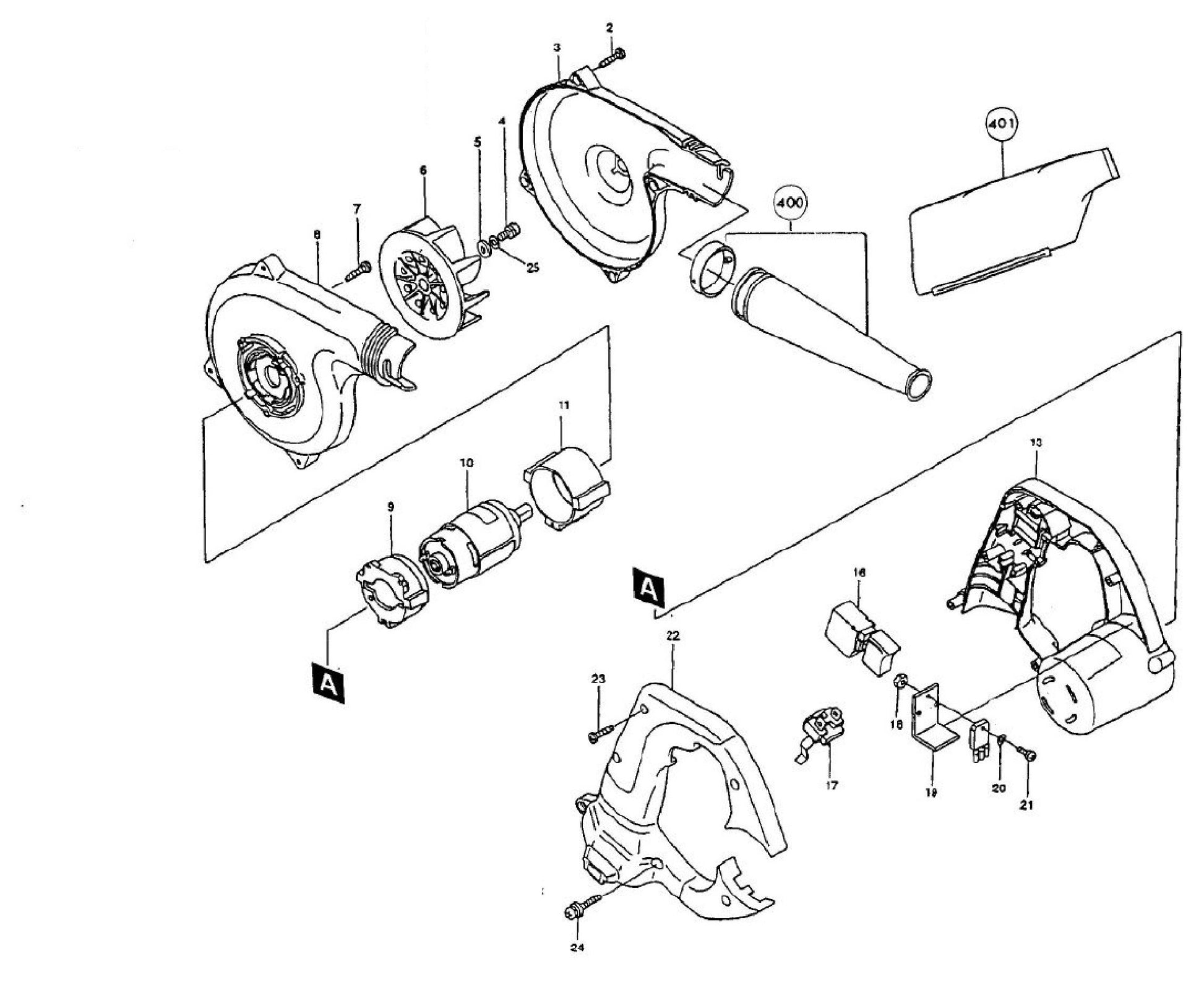 UB121DZ - 12V Cordless Blower Assembly Parts By Makita