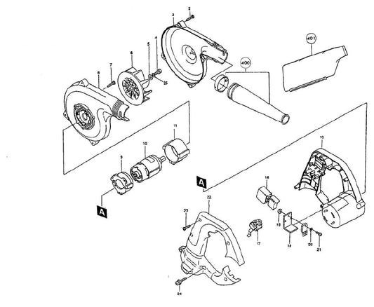 UB121DZ - 12V Cordless Blower Assembly Parts By Makita