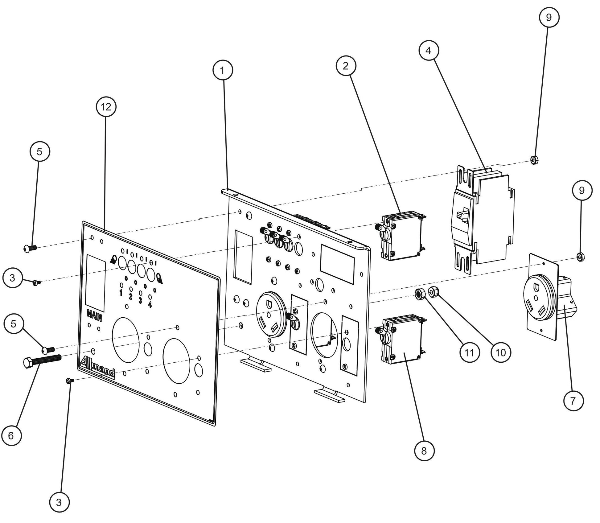 V Series Night-Lite Pro II 2-30AMP RV Outlet UL489 Package Parts By Allmand
