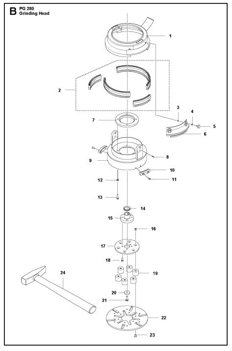 Grinding Head Assembly Parts For PG 280 v.4 By Husqvarna