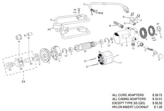 Model 3.2 UL Grounded Motor Assembly Parts by Oztec