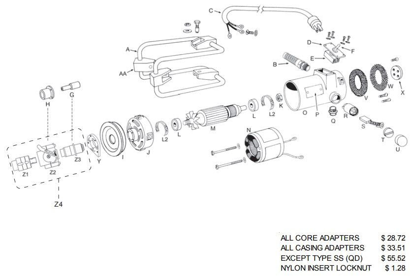Model 1.2 UL Grounded Motor Assembly Parts by Oztec