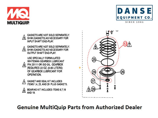 21046 Gasket/Seal Kit For J36S60 Series Whiteman Walk-Behind Power Trowels By Multiquip