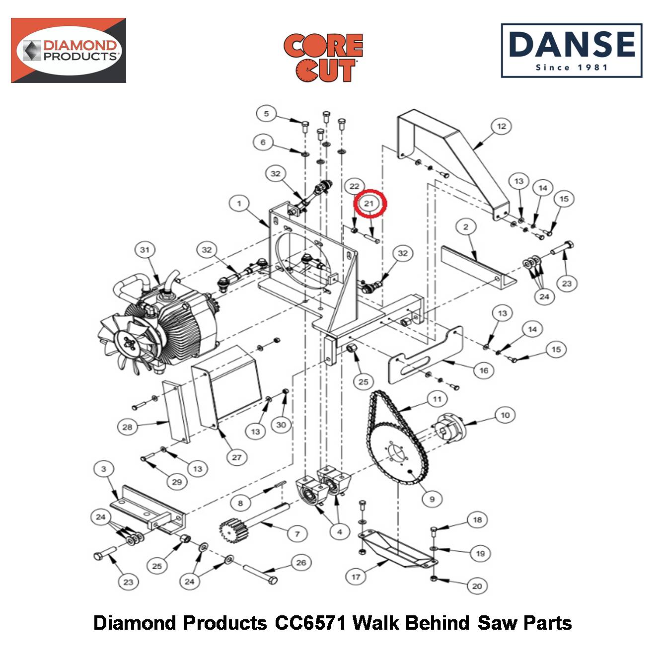 5/16-18X1-1/2 Sq Hd Screw 2900140 Fits Core Cut CC6571 Walk Behind Saw By Diamond Products
