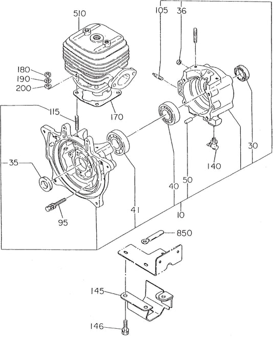 MT62HS Robin EC-08HS Engine Crankcase And Cylinder Assembly Parts