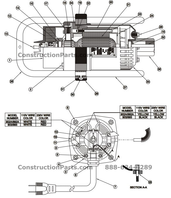 992A- 115V Concrete Vibrator Motor Parts By Wyco