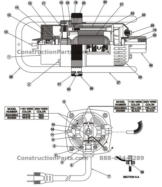 992A- 115V Concrete Vibrator Motor Parts By Wyco
