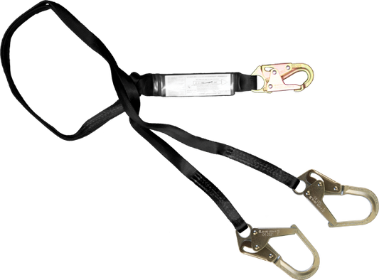 22442A 6' Dual Leg Shock absorbing webbing lanyard.  Black by FrenchCreek Production
