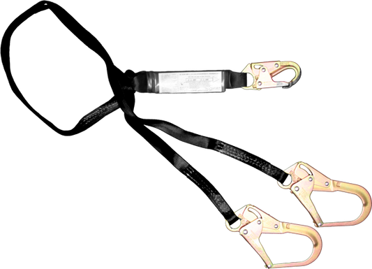 22444AZ 6' Dual Leg Shock absorbing webbing lanyard.  Black by FrenchCreek Production
