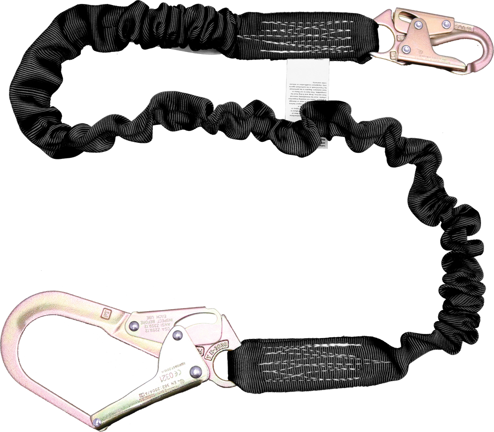 22464ASZ 6' Tubular web lanyard with internal shock absorbing core.  Black by FrenchCreek Production