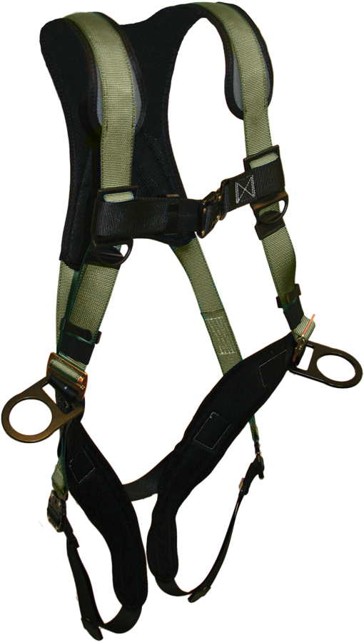 22670B Full body harness, comfort back/shoulder pad, leg pads, single dorsal d-ring, hip d-rings, bayonet buckle legs by FrenchCreek Production Green