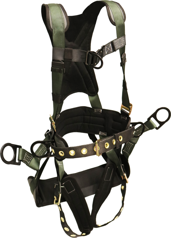 22850BH-ALT Full body harness, removable tool belt, pads on shoulders, back, waist and legs, Tongue Buckle legs, removable rigid saddle by FrenchCreek Production Green