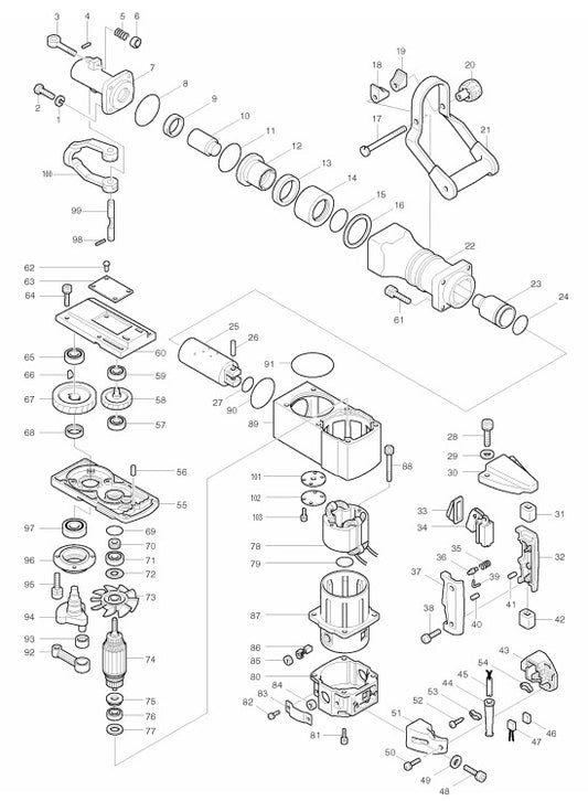 HM1500B Demolition Hammers Assembly Parts By Makita