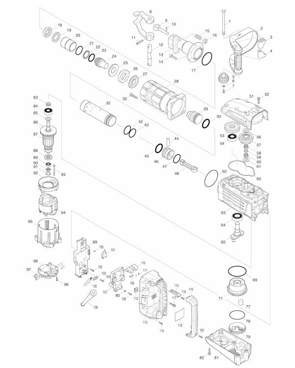 HM1307CB Demolition Hammers Assembly Parts By Makita