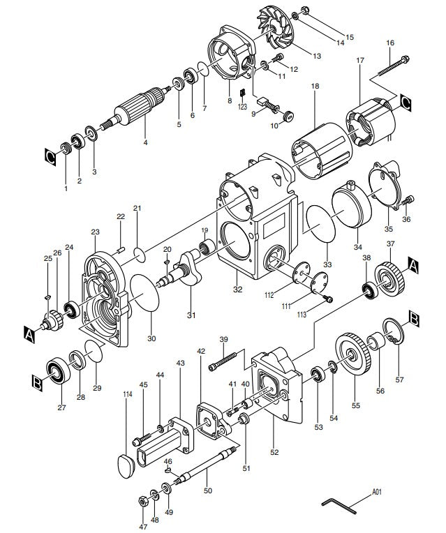 HM1800 Demolition Hammer Assembly Parts By Makita