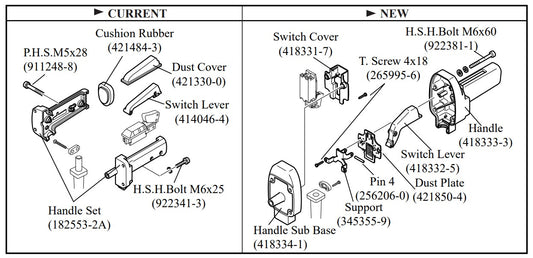 HM1800 Change of Handle, Switch Lever, Bolt, and Dust Cover etc. New Parts Demolition Hammer Assembly Parts By Makita