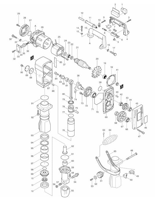 HM1303 Demolition Hammer Assembly Parts By Makita