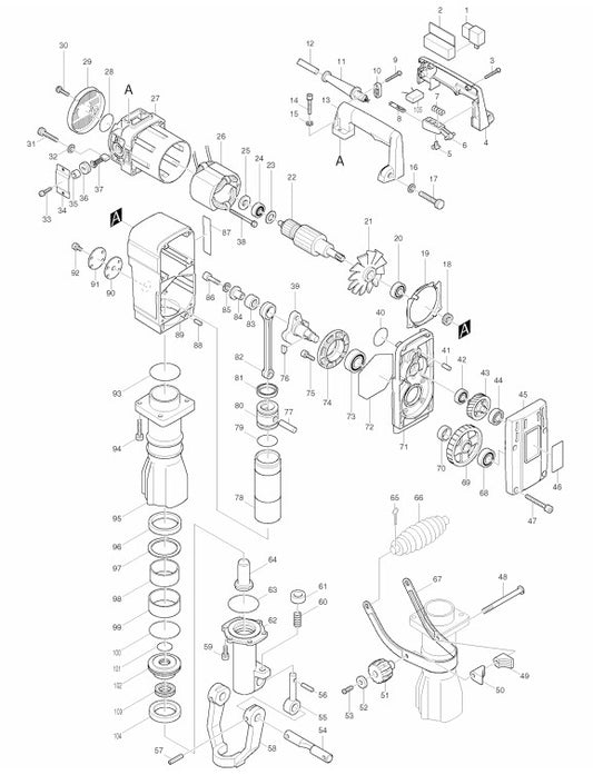 HM1303B Demolition Hammer Assembly Parts By Makita