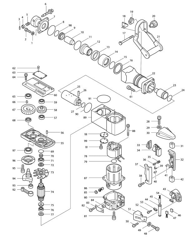 HM1500 Demolition Hammer Assembly Parts By Makita
