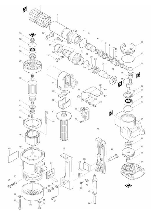 HM0810B Demolition Hammer Assembly Parts By Makita