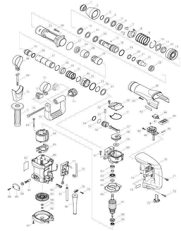 HM0860C Demolition Hammer Assembly Parts By Makita