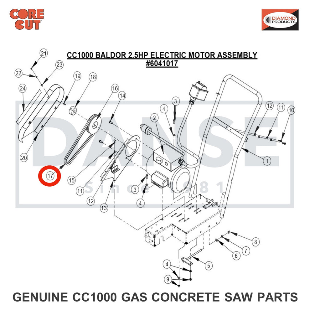 2501190 Sheave, 5.30-2 Groove for CC1000 Concrete Saw Core Cut by Diamond Products