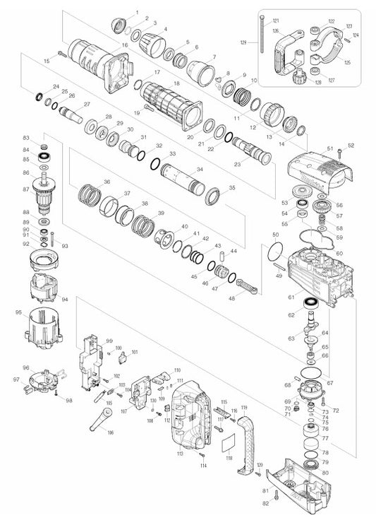 HM1214C Demolition Hammer Assembly Parts By Makita