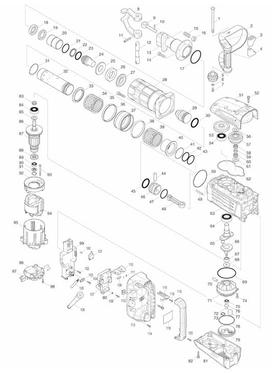 HM1317CB Demolition Hammer Assembly Parts By Makita