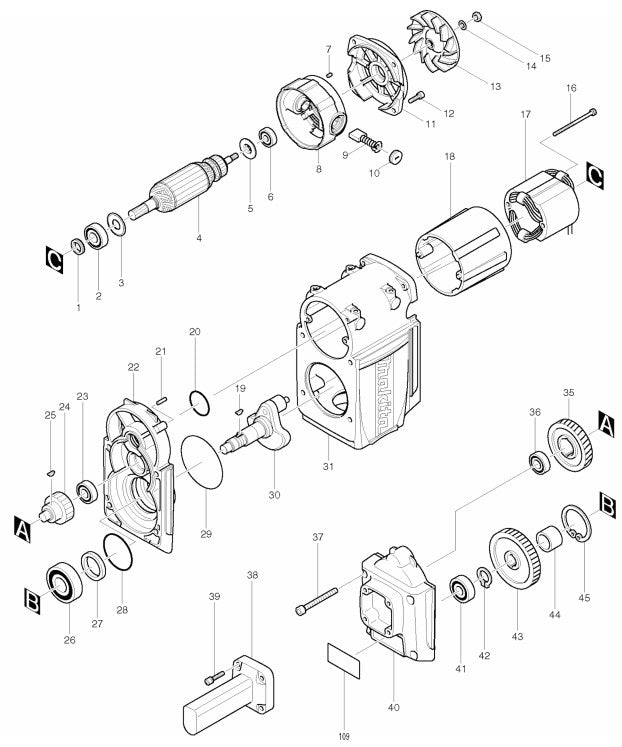 HM1810 Demolition Hammer Assembly Parts By Makita
