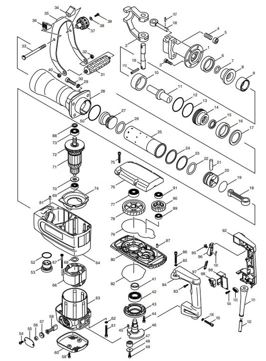 HM1304B Demolition Hammer Assembly Parts By Makita