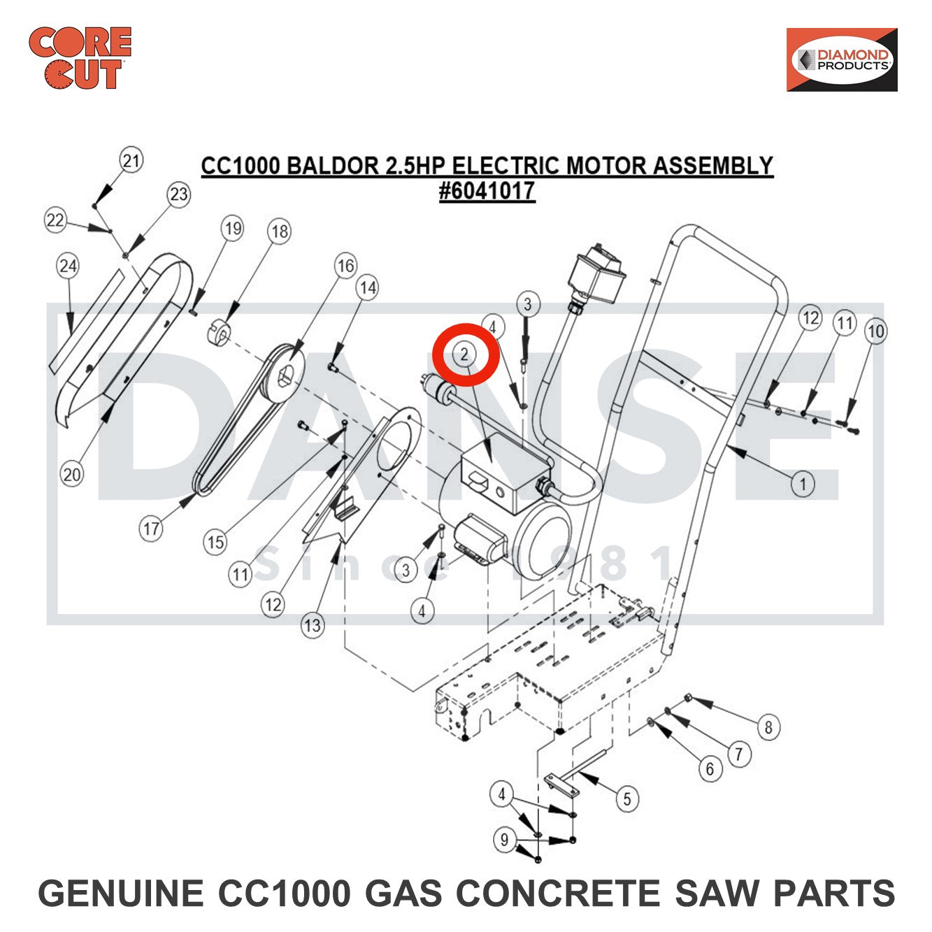 2600292 Electric Motor, 2.5 HP, 115/230 Volt for CC1000 Concrete Saw Core Cut by Diamond Products