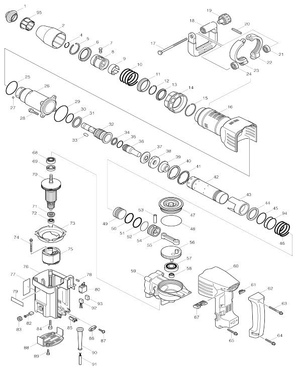 HM1202 Demolition Hammer Assembly Parts By Makita