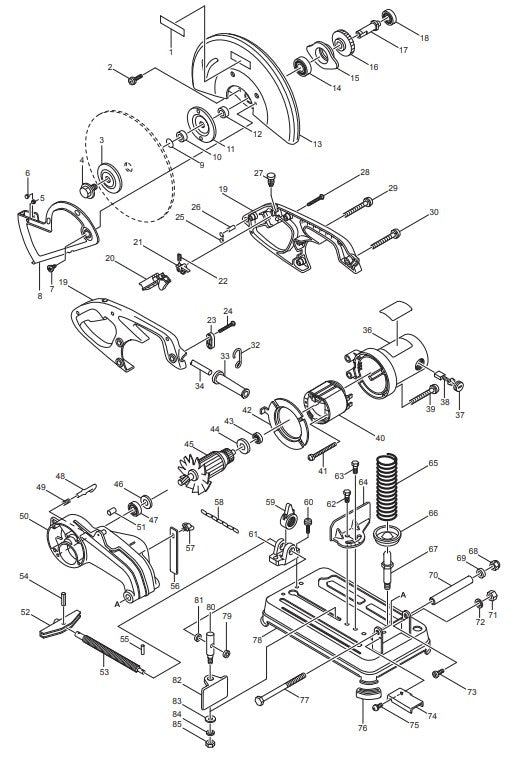2414DB Portable Cut Off Saw Assembly Parts By Makita
