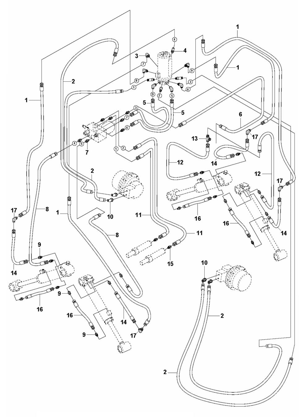 DXR 305 Hydraulic Hoses Tracks and Support Legs Assembly Parts