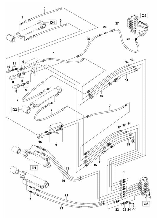 DXR 305 Hydraulic Hoses Arm Assembly Parts