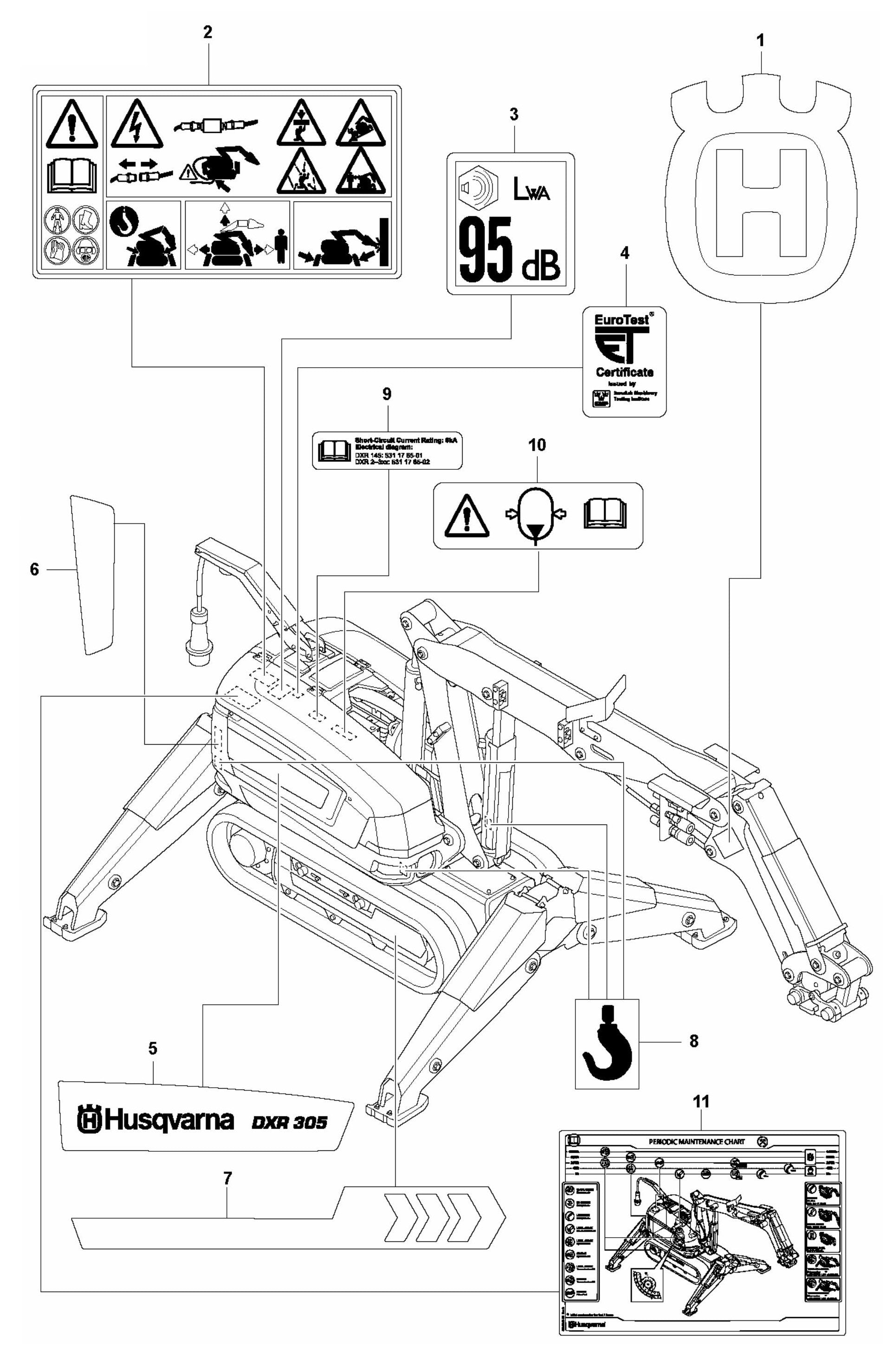 DXR 305 Decals Assembly Parts