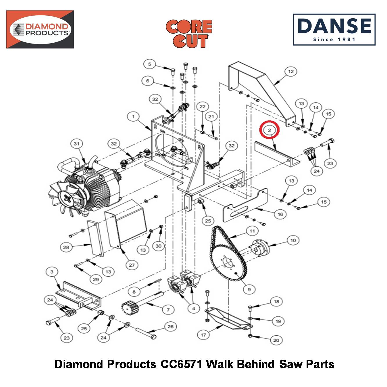 Mount Foot R.h. (CC6500) 6010027 Fits Core Cut CC6571 Walk Behind Saw By Diamond Products