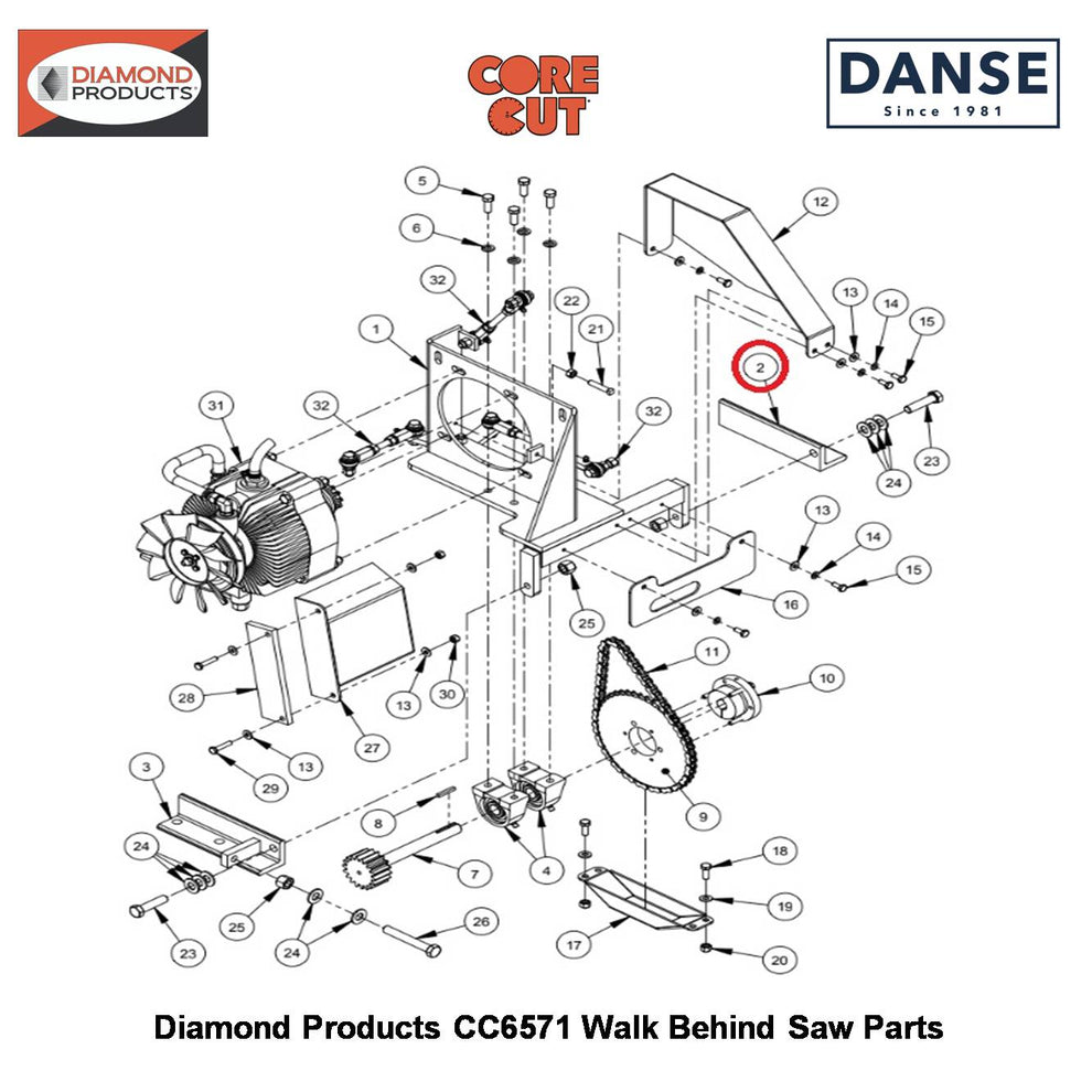 Mount Foot R.h. (CC6500) 6010027 Fits Core Cut CC6571 Walk Behind Saw By Diamond Products