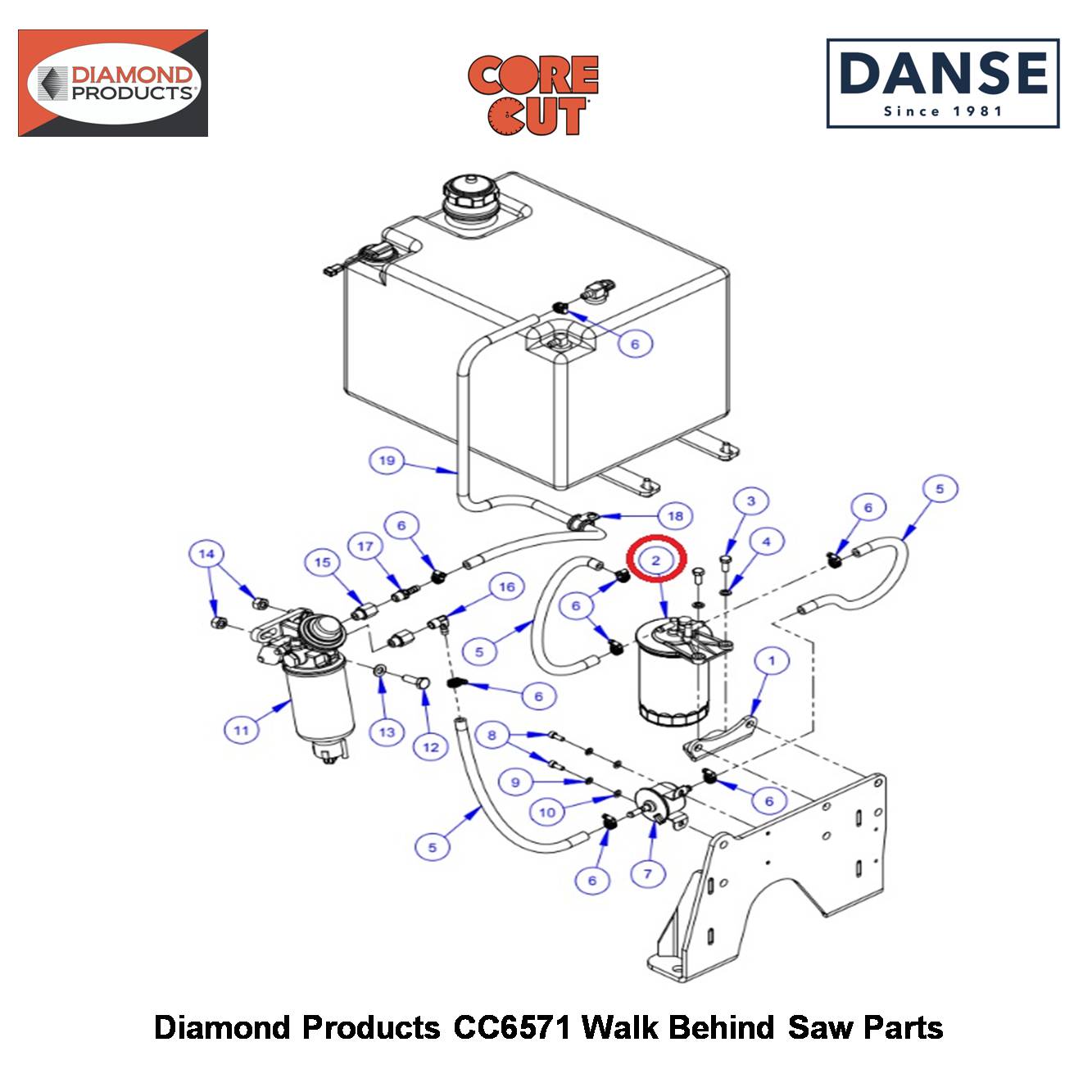 Fuel Filter Cartridge For 71HP Kubota Engine 2705215 Fits Core Cut CC6571 Walk Behind Saw By Diamond Products