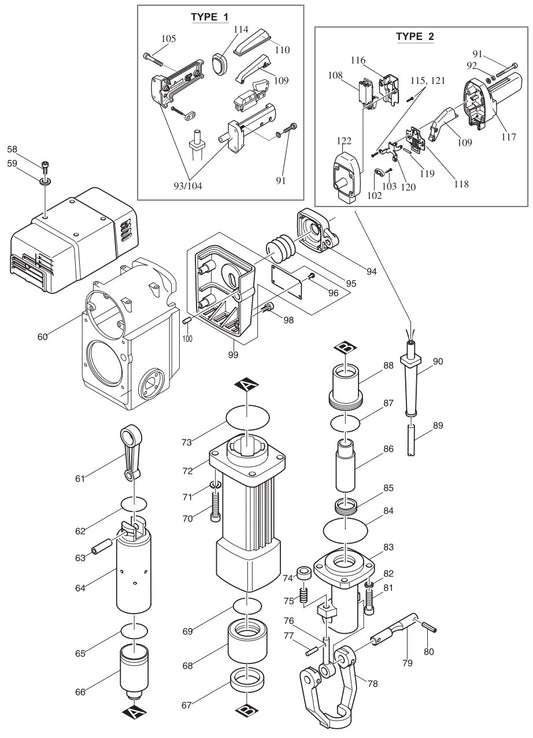 HM1800 Demolition Hammer Assembly Parts 2 By Makita