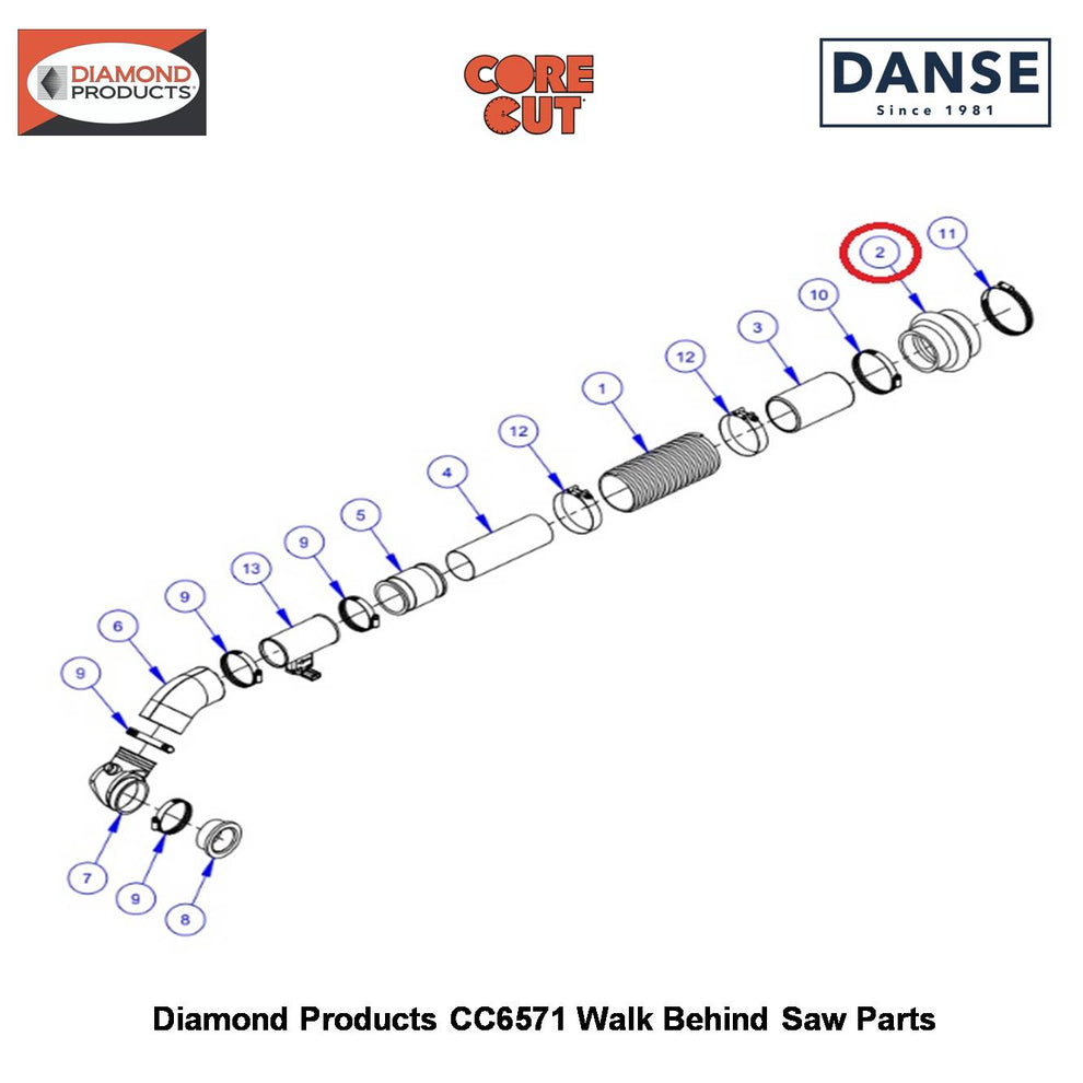Hose Reducer 3-1/2" To 3" (3-1/2" Long) 2506026 Fits Core Cut CC6571 Walk Behind Saw By Diamond Products