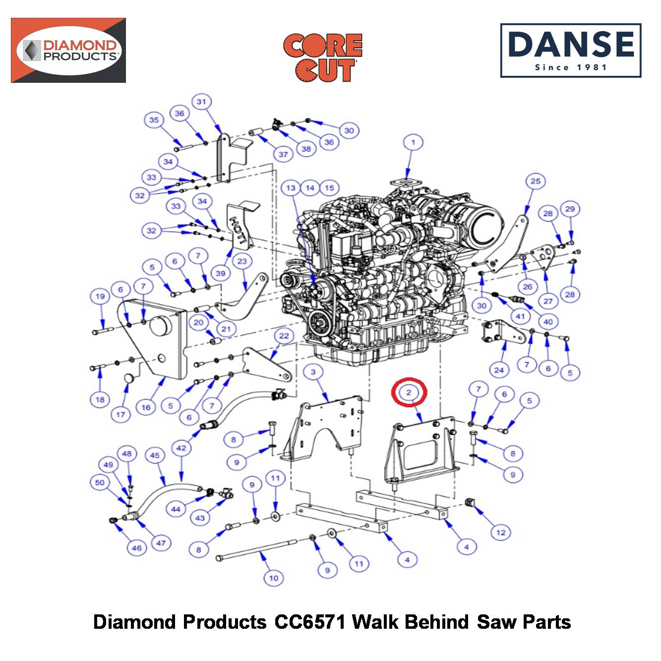 Engine Support, Front For CC6571 Saw 6019023 Fits Core Cut CC6571 Walk Behind Saw By Diamond Products