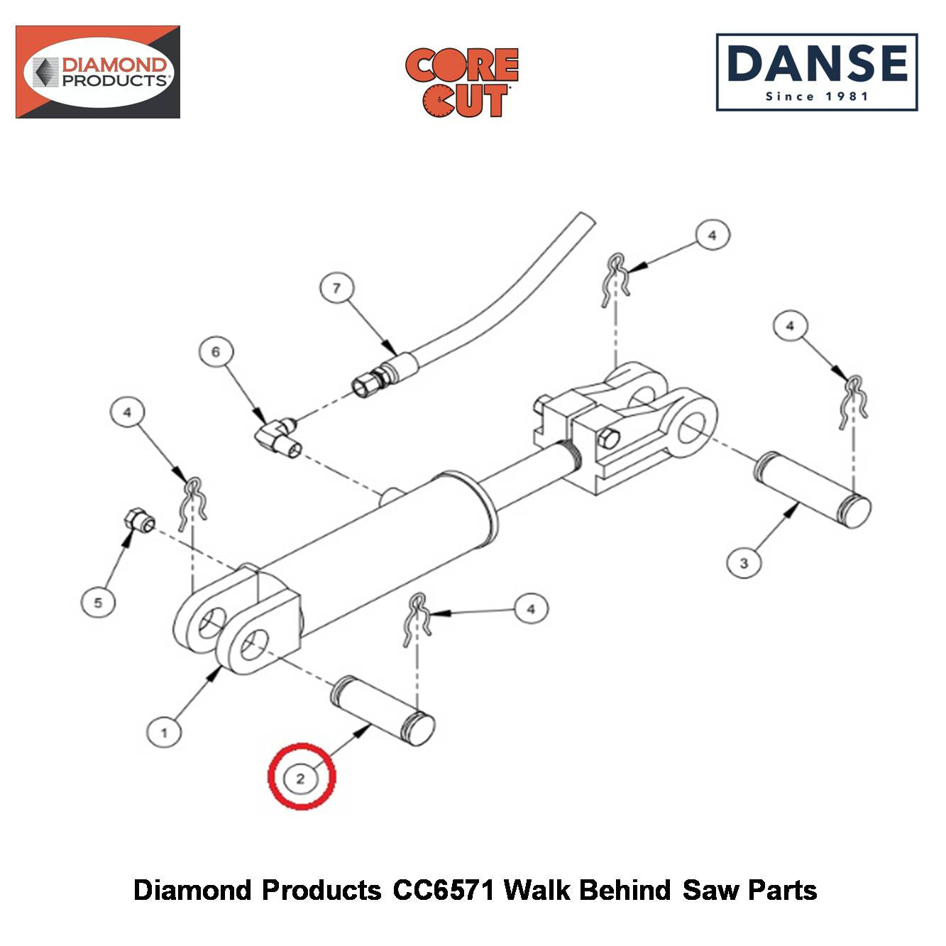Cylinder Pin 3" 6010031 Fits Core Cut CC6571 Walk Behind Saw By Diamond Products