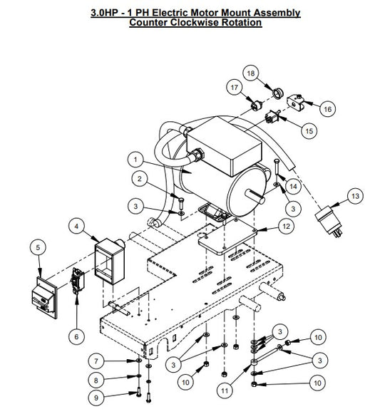 CC500 MXL2 3.0HP-1PH Electric Motor Mount Assembly Counter Clockwise Rotation